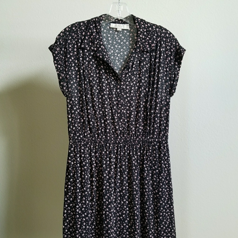 LOFT Black & Pink Floral Dress